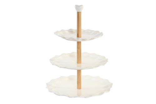 PC-202301 FRUTEIRA PORCELANA BAMBU 27X27X34 3EST, BRANCO