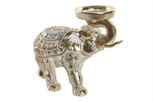 FD-189972 FIGURA RESINA 18X8X15 ELEFANTE PORTA-VELA DOURADO