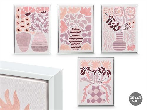 13586 QUADRO MOLDURA BRANCA VASO ROSA 30X40CM 4SORT
