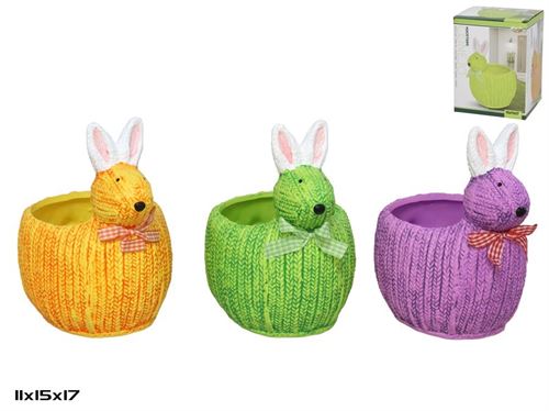 401829 VASO DE FLORES DE COELHO 3 CERÂMICAS VARIADAS 15X11X17 CM