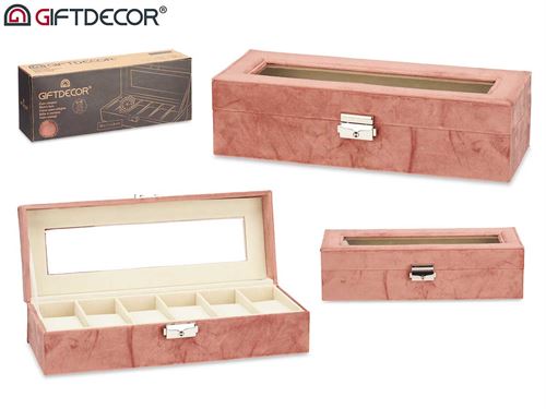 85496 CAIXA P/A 6 RELOGIOS ROSA C/CHAVE 11,5 x 30,5 x 8,5 cm.