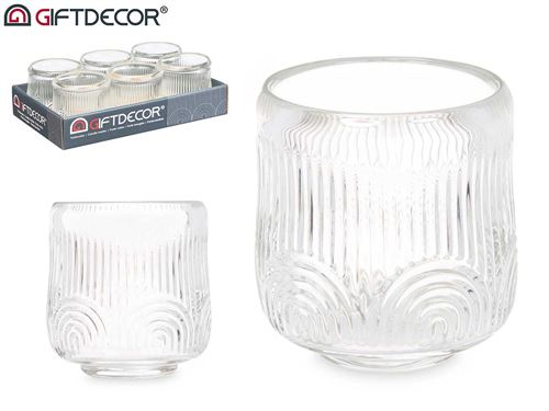 93709 CASTIÇAL VIDRO RISCAS TRANSPARENTE 9CM