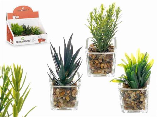 93650 VASO VIDRO C/PLANTA ARTIFICIAL