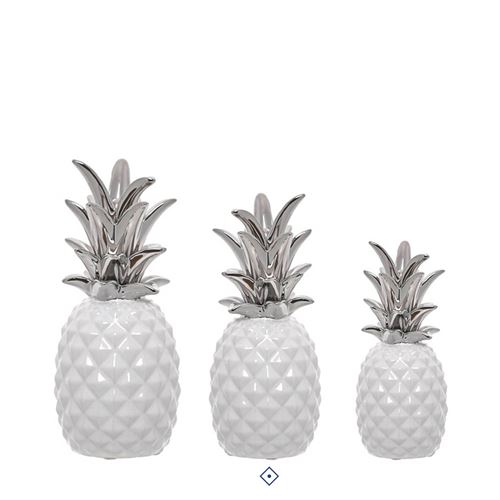 ANANAS CERAMICA BRANCO/PRATA 18CM