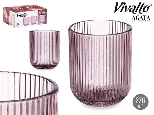 84922 COPO BAIXO 270ML ROSA RISCAS X6