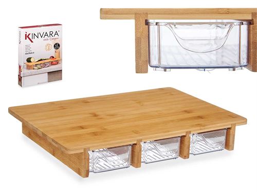 90950 TABUA BAMBU COM 3 COMPARTIMENTOS 40x28x6 cm
