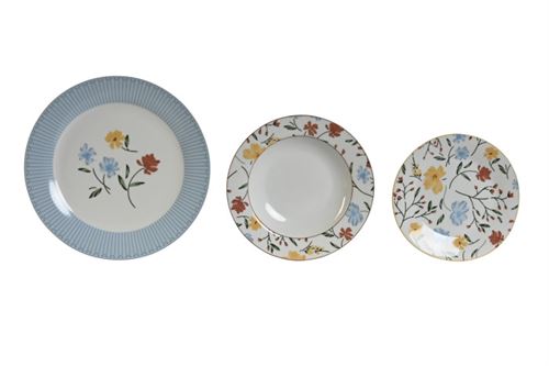 PC-205116 CONJUNTO DE MESA 18 PORCELANA 27X27X3 AZUL FLORAL