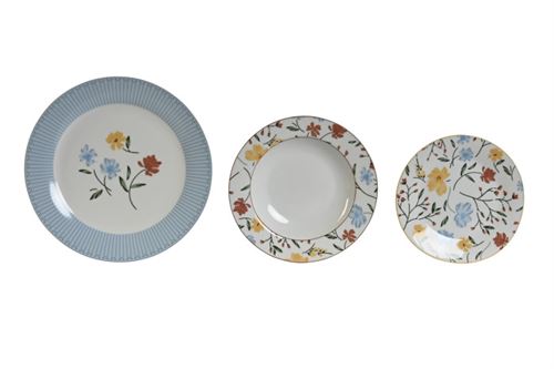 CONJUNTO DE MESA 18 PORCELANA 27X27X3 AZUL FLORAL