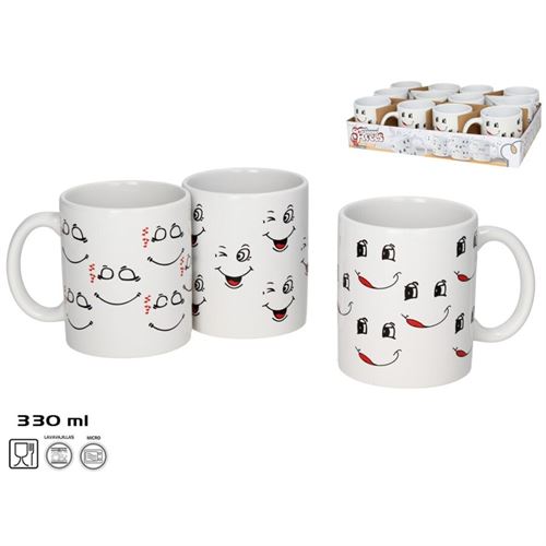 361390 ALMOÇDEIRA MUG 330ML FUNNY FACES GRES 3 SORTIDOS