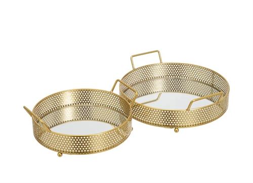 805177 S/2 BANDEJAS METAL-ESPELHO OURO 32 X 30 X 9 CM