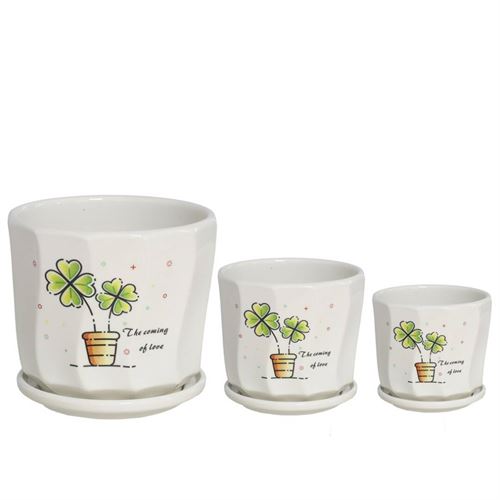 VASO CERAMICA CJ.3 C/PRATO TREVO 22.00 X 22.00 X 19.50 CM