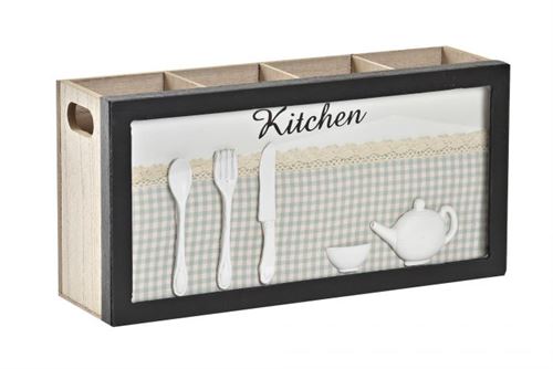 PC-196447 ORGANIZADOR TALHERES MADEIRA VIDRO 30X9X15