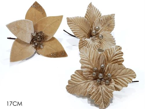 428444 FLOR NATAL VELUDO OURO 17CM 3 SORTIDAS