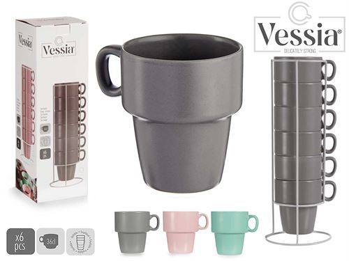 11801 CONJUNTO 6 CANECAS CERAMICA EMPILHAVEIS 360CL