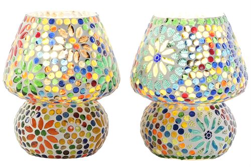 LA-206663 CANDEEIRO SOBREMESA CRISTAL 13X13X17 MOSAIC 2 SORT.