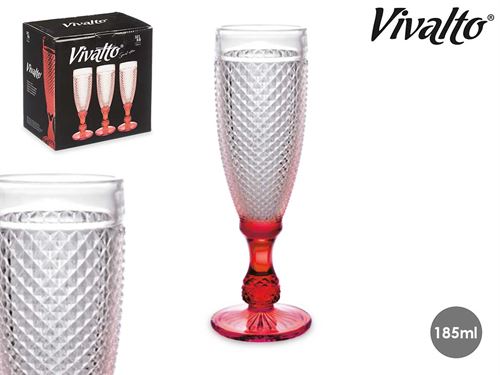 89598 FLUTE CHAMPANGE DIAMANTE TRANS PÉ VERM 185ML X6