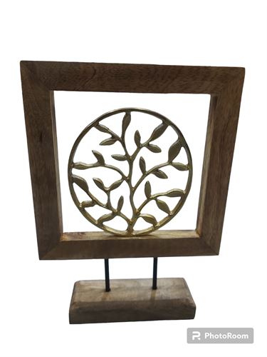 91079 FLOR METAL OURO BASE MADEIRA 30CM