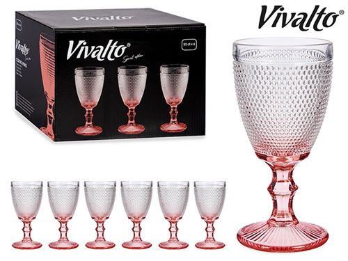 COPO VINHO RELEVO PONTO ROSA 9x17x9CM SET6