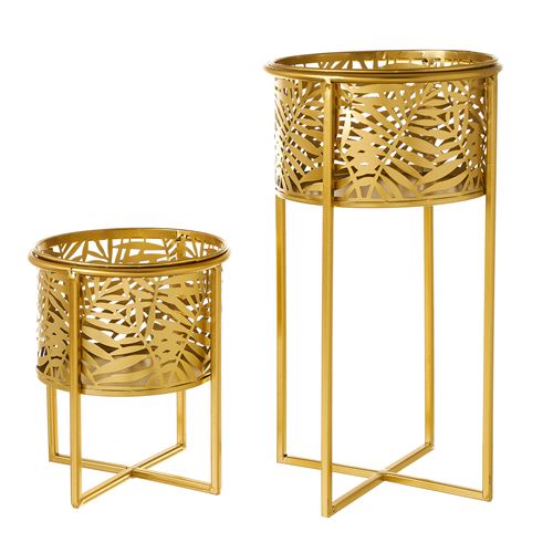 802927 FLOREIRAS METAL DOURADO 21,5X21,5X40,5CM SET2