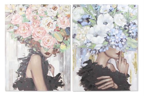 CU-187856 QUADRO LIENZO MDF 90X3X120 MUJER FLORES 2 SORT.