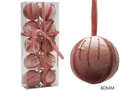 303211 BOLA NATAL VELUDO 6CM ROSA SET 10