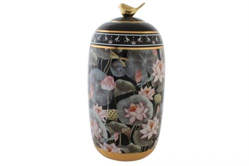 JR-190247 POTE CERAMICA 16X16X33 FLORES PRETO