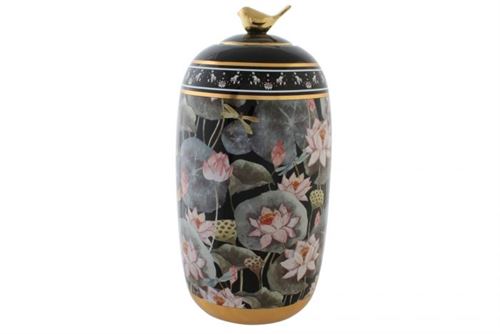 POTE CERAMICA 16X16X33 FLORES PRETO