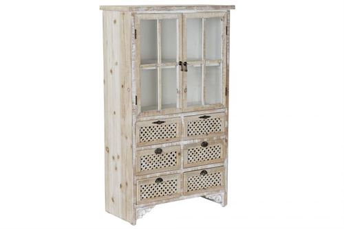 MB-179517 APARADOR ABETO VIDRO 65X30X110 DECAPÉ MARROM CLARO