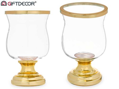 91346 CASTIÇAL VIDRO OURO 27CM