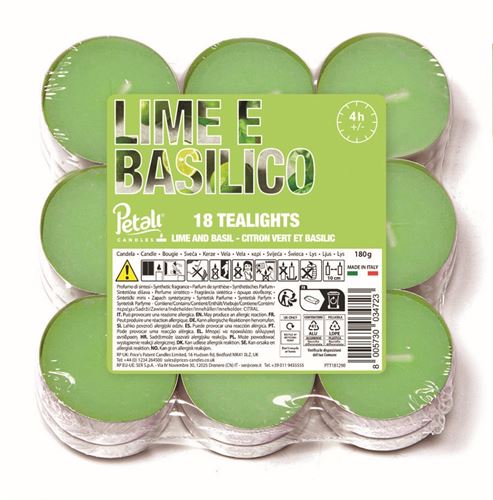 149170 VELA TEALIGHTS PK18 4H LIME E BASIL