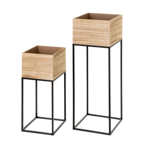 VASOS METAL-MDF 23 X 23 X 70 CM SET2