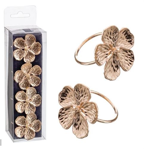 722186 S/4 PORTA-GUARDANAPOS FLOR PLÁSTICO OURO 4 CM