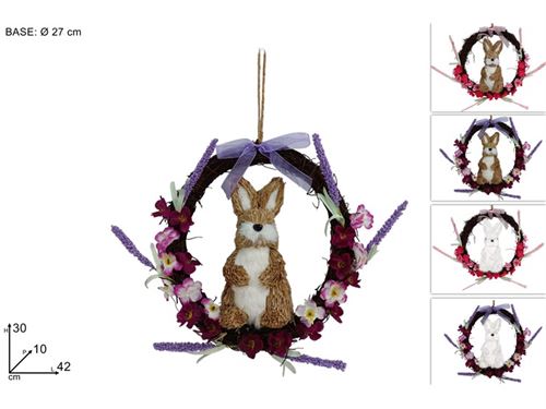 418964 COROA PORTA 27CM COM COELHO