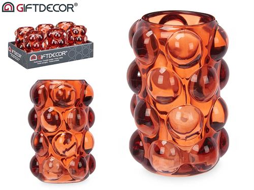 93708 CASTIÇAL VIDRO BOLAS TERRACOTA 12CM