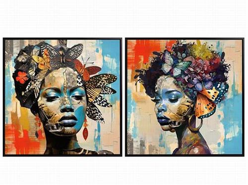 426860 TELA COM MOLDURA AFRICANA 2 SURT 60X60X2,5 CM