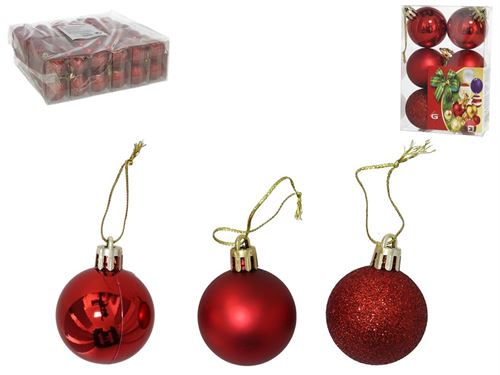 CAIXA 6 BOLAS NATAL VERMELHO 4CM SORT