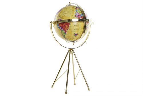 GLOBO TERRESTRE METAL 30X30X50 BALL 20CM. DOURADO