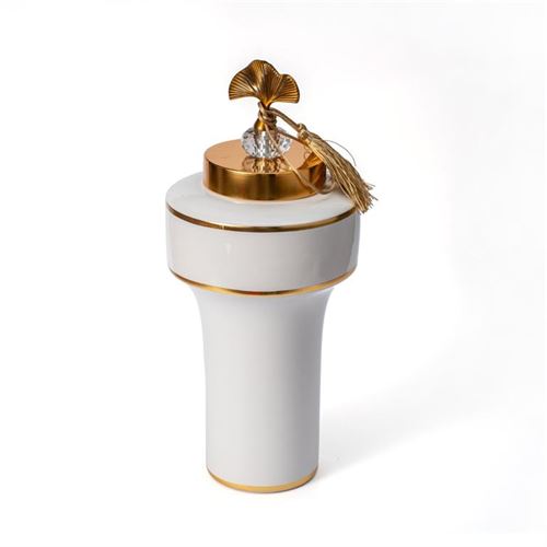 127030960 POTE CERAMICA BRANCO/DOURADO 16x16x36cm