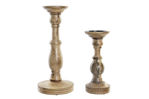 PV-196914 CASTIÇAL MADEIRA SET2 NATURAL 15X15X35CM
