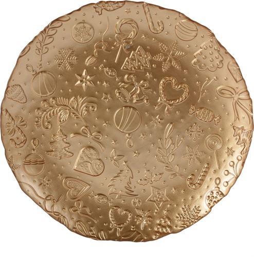 044300080 PRATO VIDRO OURO 32CM XMAS
