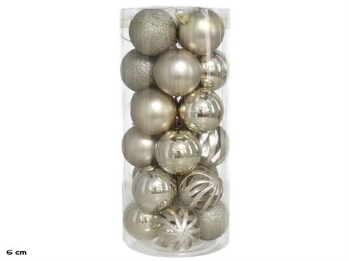 3765 CAIXA BOLAS NATAL X24 6CM 4SORT CHAMPAGNE