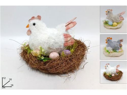 34144 GALINHA PELUCIA COM OVOS 16CM 3 CORES