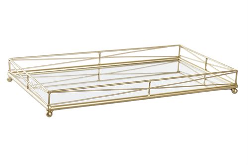 BANDEJA DECORATIVA METAL ESPELHO 40X22X5 DOURADO