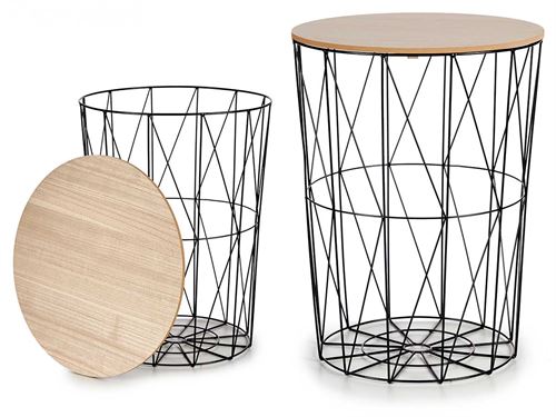 68686 MESA METAL PRETA TAMPA MADEIRA 47 x 47 x 57 cm.