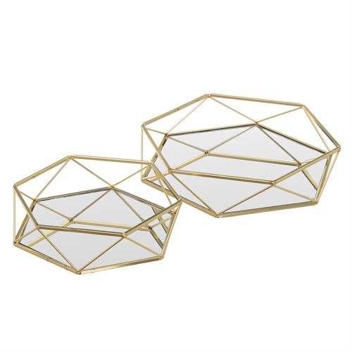 806537 S/2 BANDEJA CRISTAL-METAL OURO 25 X 25 X 6 CM