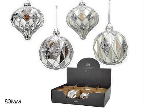 403216 BOLA NATAL VIDRO PRATA 8CM 4 SORTIDAS