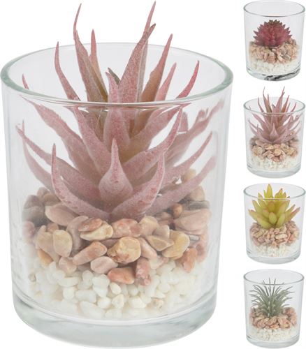 HZ1951200 COPO VIDRO COM CACTO ARTIFICIAL 10CM 5SORTIDOS