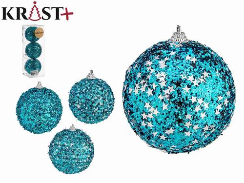 CONJ 3 BOLAS NATAL 8CM AZUL BRILHANTE