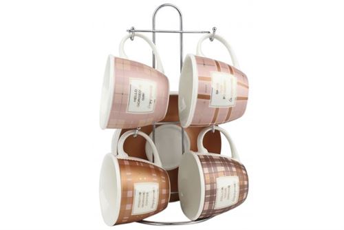 CAFÉ SET 4 NEW BONE METAL 12X9X7 210ML ROSA