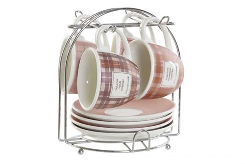 CAFÉ SET 4 NEW BONE METAL 9X6X5,5 90ML, ROSA